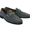 Sale Corrente P000614-6444 Suede Bit Buckle Loafers Grey