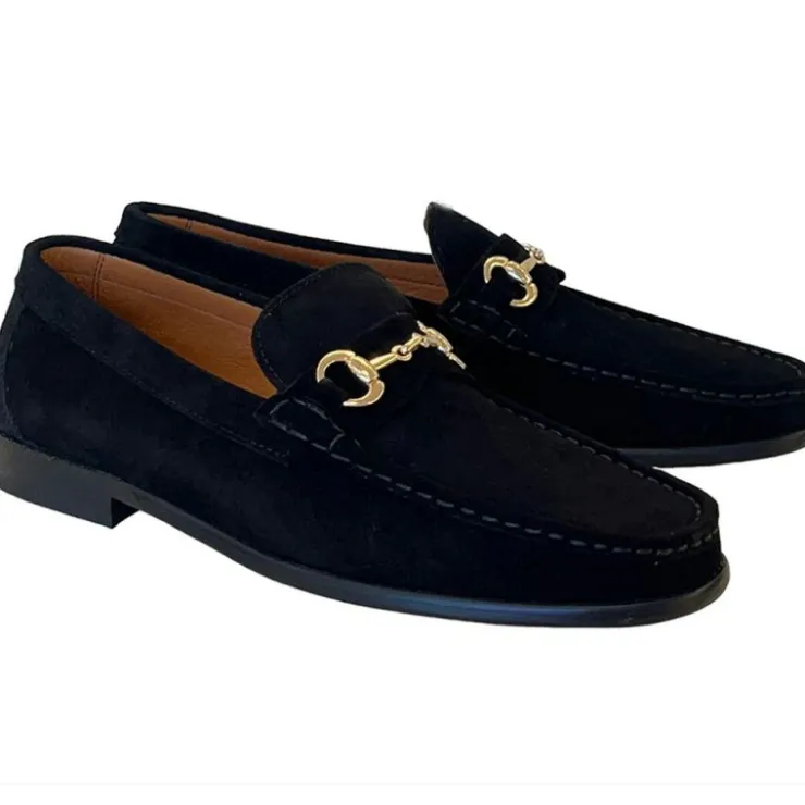 Outlet Corrente P000612-6444 Suede Bit Buckle Loafers Black