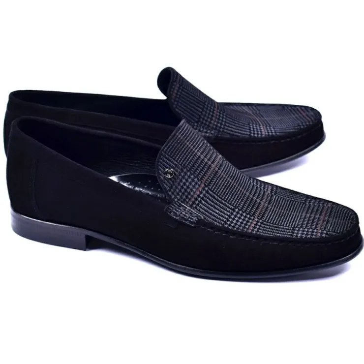 Online Corrente 3898S Handsewn Suede / Fabric Loafers Black