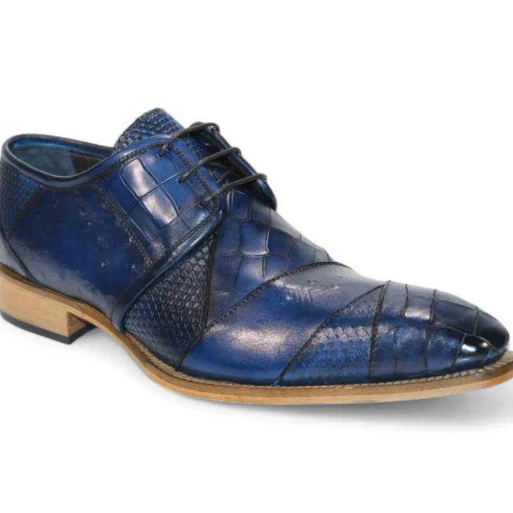 Best Sale Duca by Matiste Imperio Embossed Croco/Ostrich/Lizard Print Shoes Ocean Blue