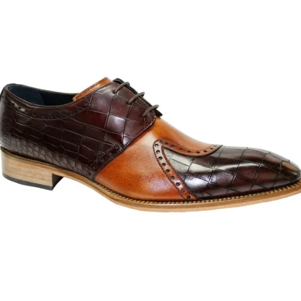 Outlet Duca by Matiste Valentano Croc Print & Leather Shoes Brown / Cognac