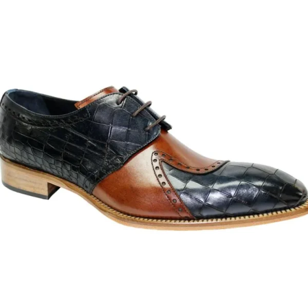 New Duca by Matiste Valentano Croc Print & Leather Shoes Navy / Brandy