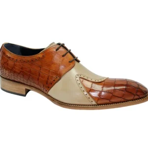 Clearance Duca by Matiste Valentano Embossed Croco Leather Shoes Cognac/ Beige Cognac/Beige