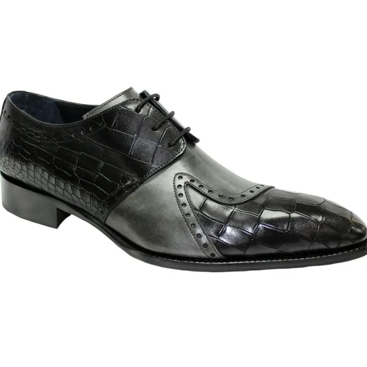 Online Duca by Matiste Valentano Croc Print & Leather Shoes Black / Grey