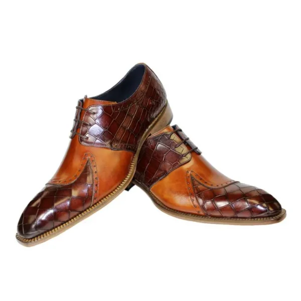 Outlet Duca by Matiste Valentano Croc Print & Leather Shoes Brown / Cognac