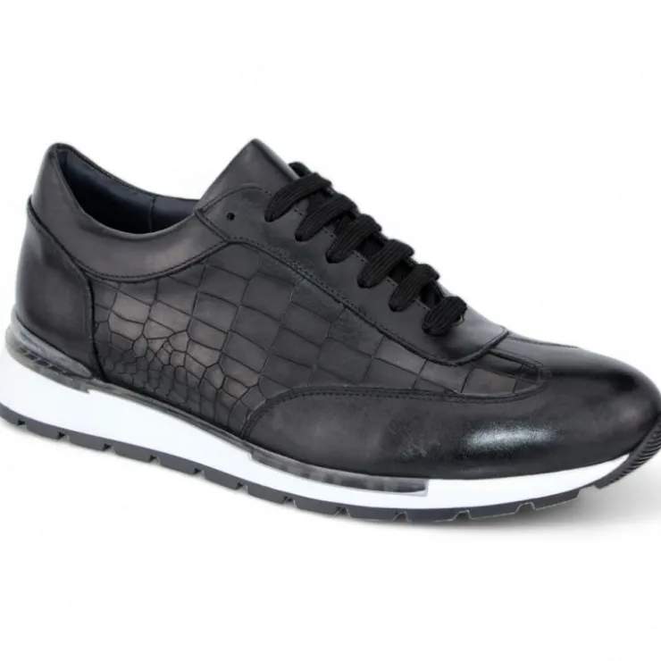 Store Duca by Matiste Varsi Leather & Croc Print Sneakers Black