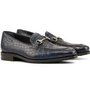 Sale Emanuele Sempre Alligator Bit Loafers Navy