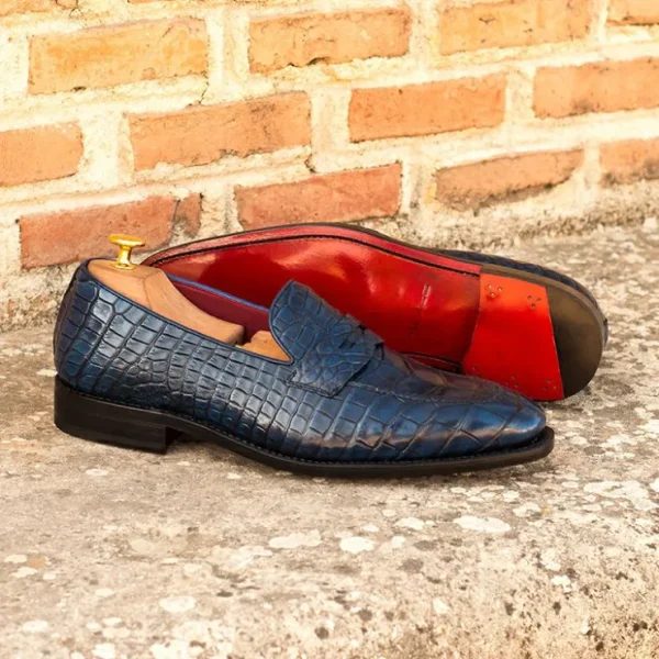 Clearance Emanuele Sempre Alligator Penny Loafers Navy