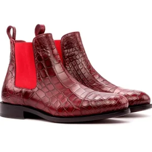 Cheap Emanuele Sempre Chelsea Boot Classic Alligator Shoes Red