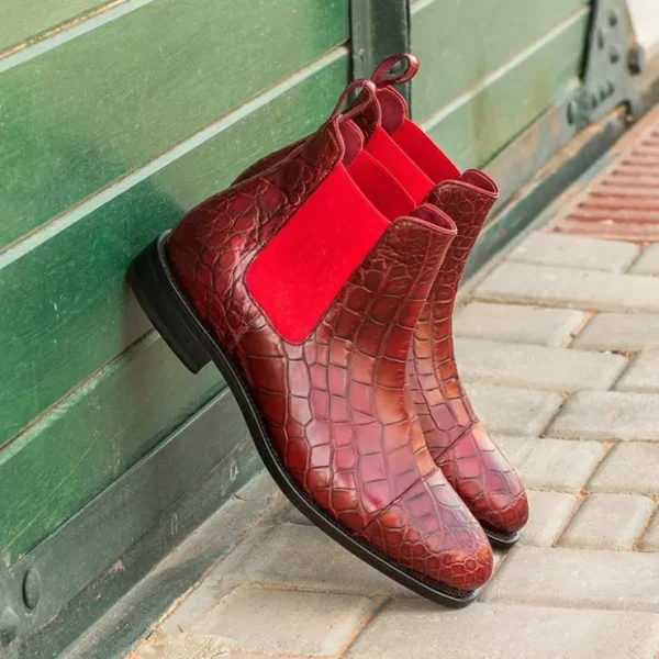 Cheap Emanuele Sempre Chelsea Boot Classic Alligator Shoes Red