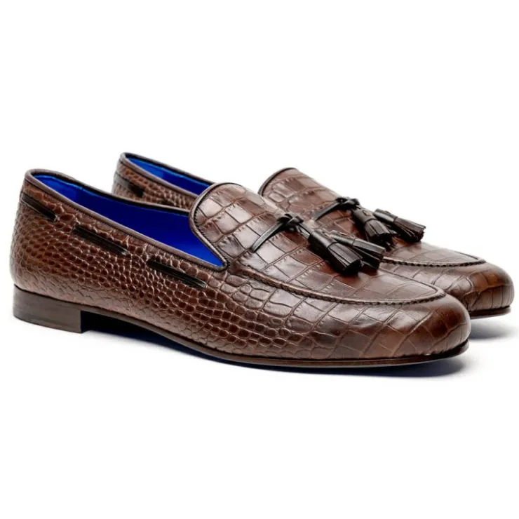 Shop Emanuele Sempre Crocco Tassel Loafers Dark Brown DarkBrown