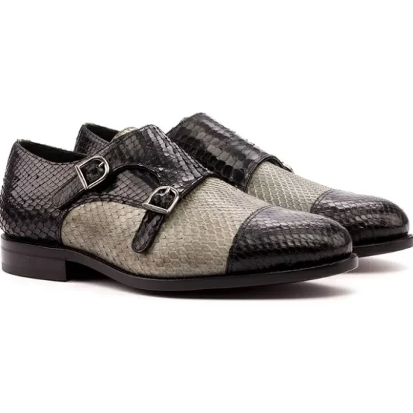 Best Sale Emanuele Sempre Double Monk Python Shoes Black/Grey