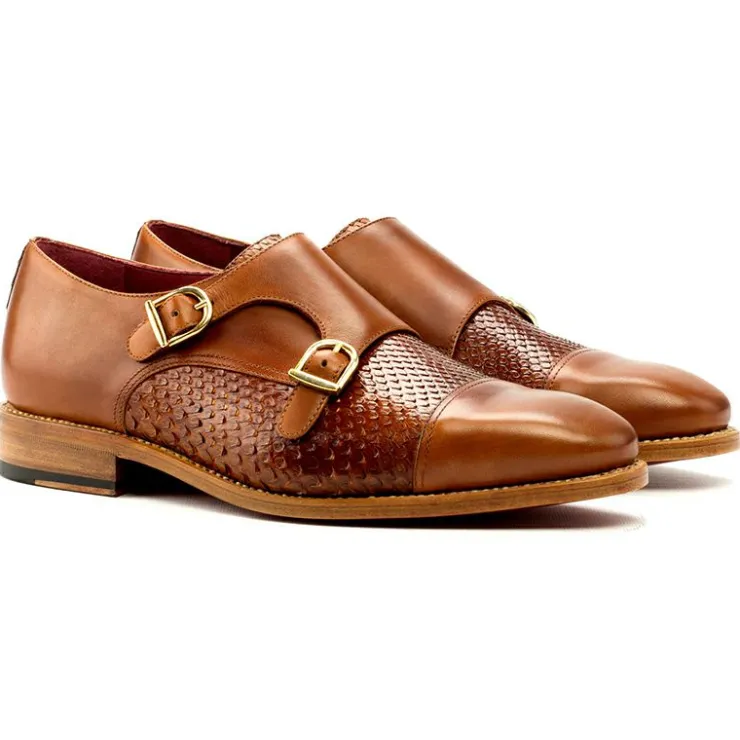 Store Emanuele Sempre Double Monk Python Shoes Cognac