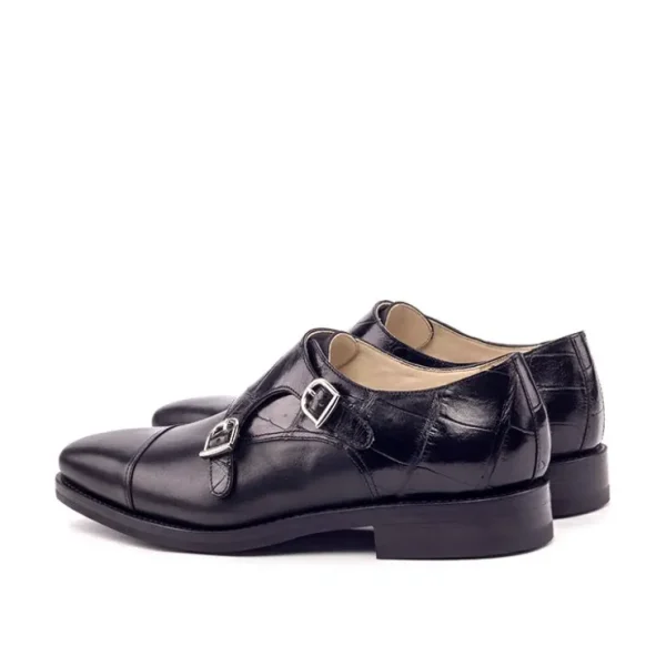 Cheap Emanuele Sempre Double Monk Alligator Shoes Black