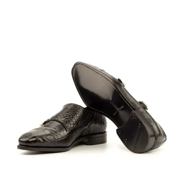 Best Emanuele Sempre Double Monk Exotic Alligator Shoes Black