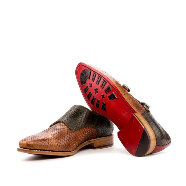 Clearance Emanuele Sempre Double Monk Python Shoes Cognac/Olive