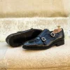 Best Emanuele Sempre Double Monk Exotic Alligator Shoes Black