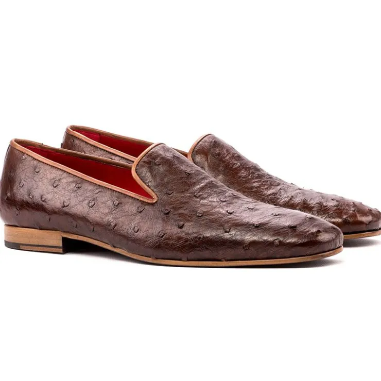 Fashion Emanuele Sempre Drake Ostrich Shoes Med Brown MedBrown