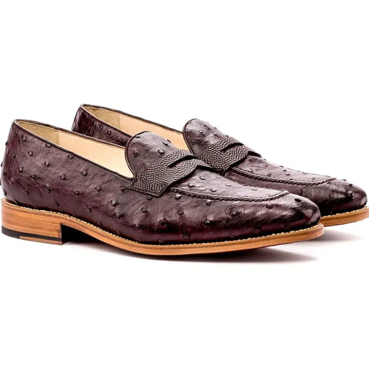 Store Emanuele Sempre Loafer Ostrich Shoes Burgundy/Dark Brown DarkBrown/Burgundy