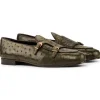 Outlet Emanuele Sempre Monk Slipper Ostrich Shoes Olive/Dark Brown DarkBrown/Olive