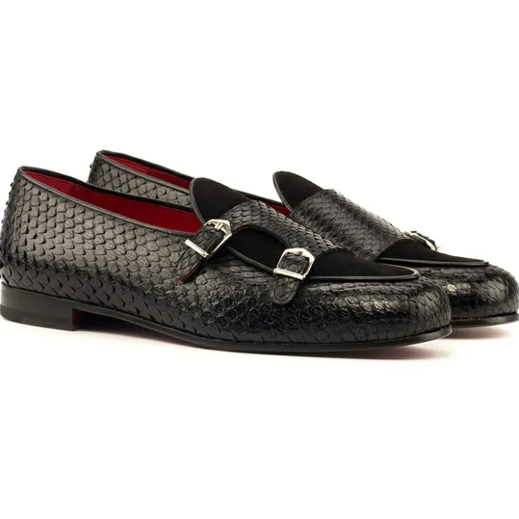 Cheap Emanuele Sempre Monk Slipper Python Shoes Black