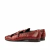 Outlet Emanuele Sempre Monk Slipper Ostrich Shoes Red DarkBrown/Red