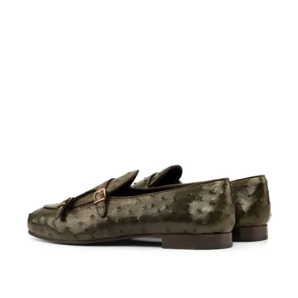 Outlet Emanuele Sempre Monk Slipper Ostrich Shoes Olive/Dark Brown DarkBrown/Olive