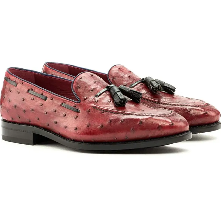 Sale Emanuele Sempre Ostrich Tassel Loafers Red/Black