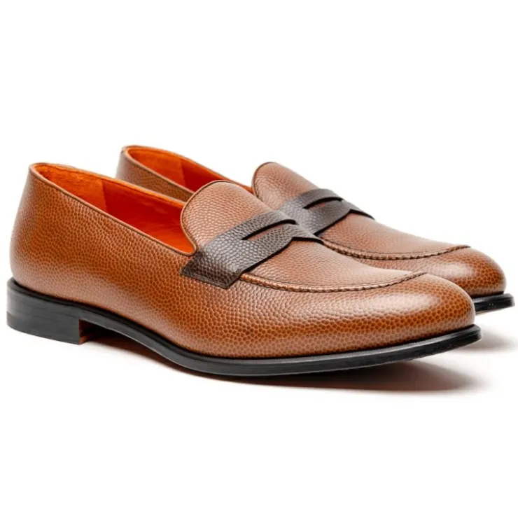 Store Emanuele Sempre Pebble Grain Penny Loafers Brown MediumBrown