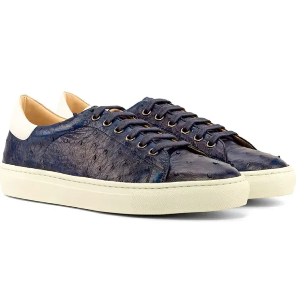 Shop Emanuele Sempre Trainer Ostrich Sneakers Navy/White Navy/Whtie