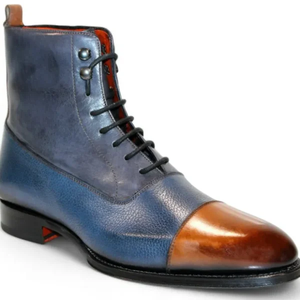 Best Sale Emilio Franco Artigiana Fausto Leather/Pebble Grain Leather Shoes cognac/Navy