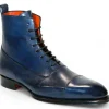 Sale Emilio Franco Artigiana Fausto Leather/Pebble Grain Leather Shoes Navy