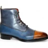 Best Sale Emilio Franco Artigiana Fausto Leather/Pebble Grain Leather Shoes cognac/Navy