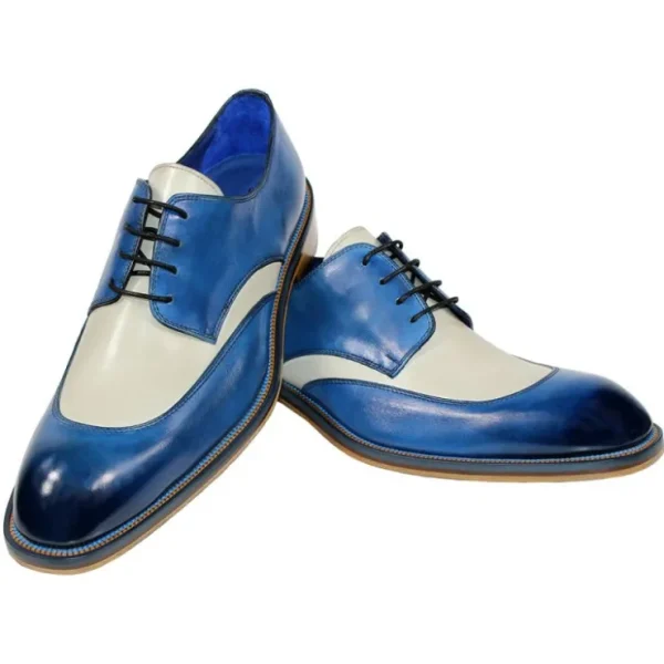 Cheap Emilio Franco Cosimo Calfskin Shoes Ocean Blue / Bone