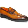 Shop Emilio Franco Mario Leather/Embossed Croc Print Shoes Cognac/Brown