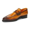 Shop Emilio Franco Mario Leather/Embossed Croc Print Shoes Cognac/Brown