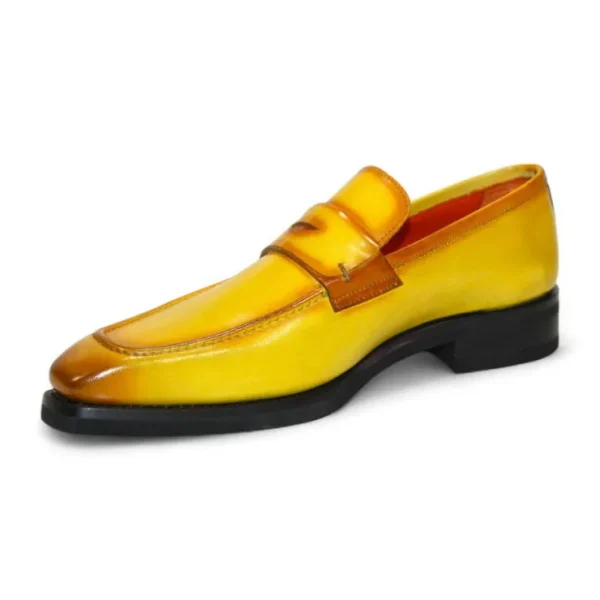 Discount Emilio Franco Mario Leather/Embossed Croc Print Shoes Yellow/Mustard