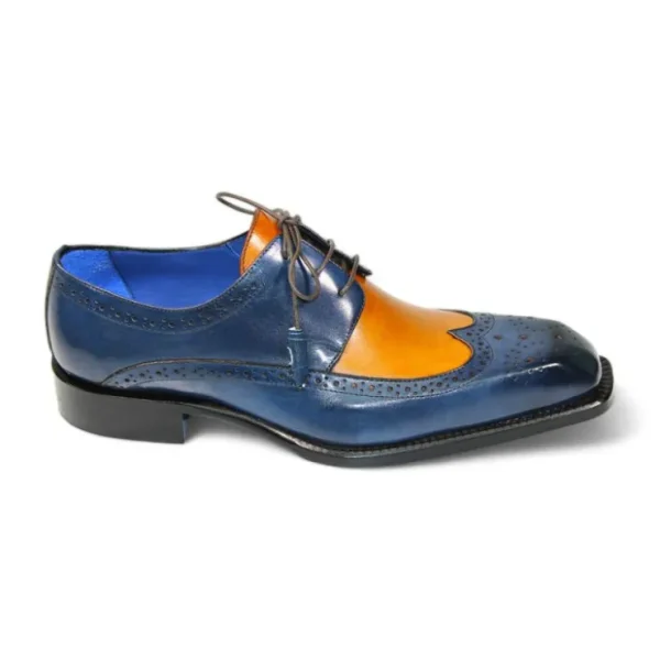 Shop Emilio Franco Orlando Leather Shoes Navy/Gold