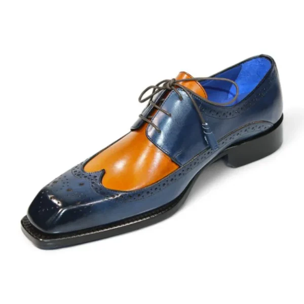 Shop Emilio Franco Orlando Leather Shoes Navy/Gold