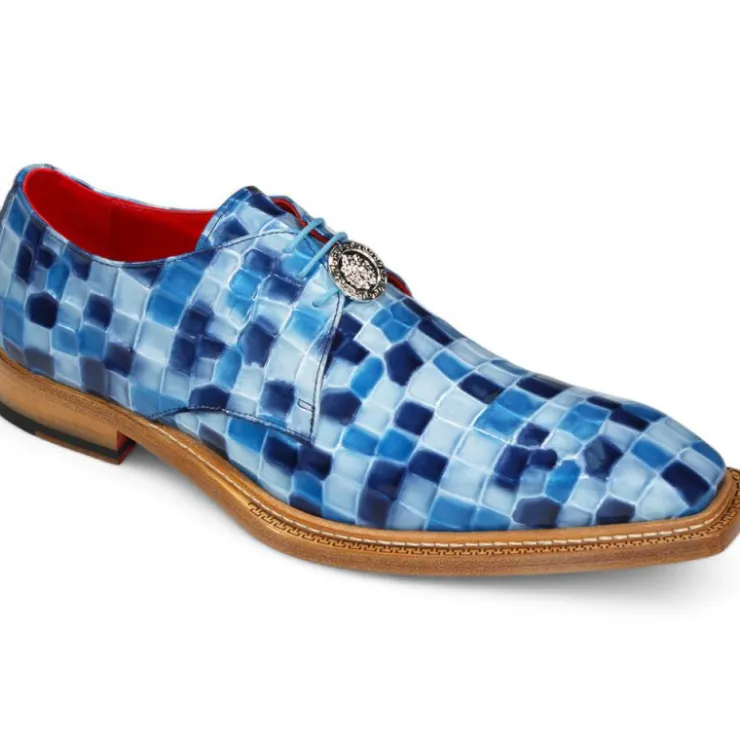 Best Sale Emilio Franco Santo Patent Croco Print Shoes Blue Combo BlueCombo