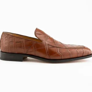 Shop Ferrini 3877 Alligator Slip-on Loafers Cognac