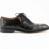 Best Ferrini 3922 Belly Alligator Cap Toe Shoes Black