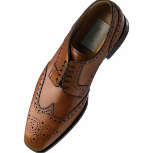 Outlet Ferrini 3704 French Calfskin Wingtip Shoes Caramel