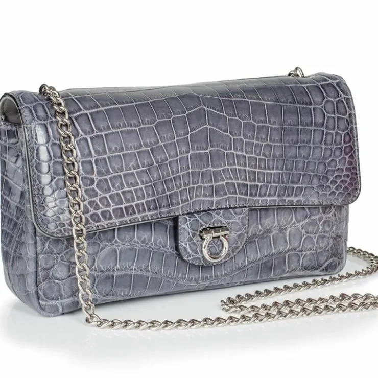 Best Sale Zelli Gracen Charlotte Nile Crocodile Women's Handbag (30-660-GRY) Gray