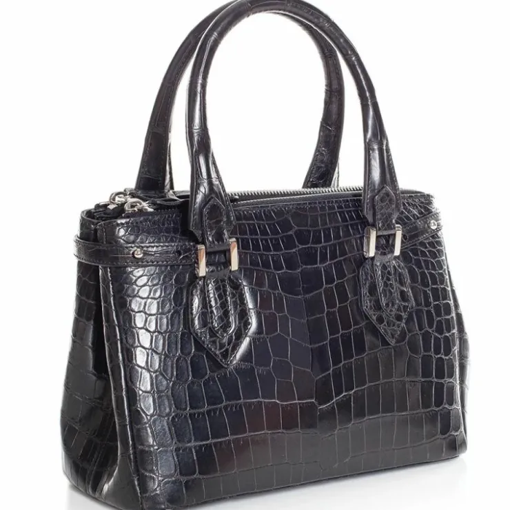 Sale Zelli Gracen Juliette Nile Crocodile Women's Handbag (30-657-BLK) Black