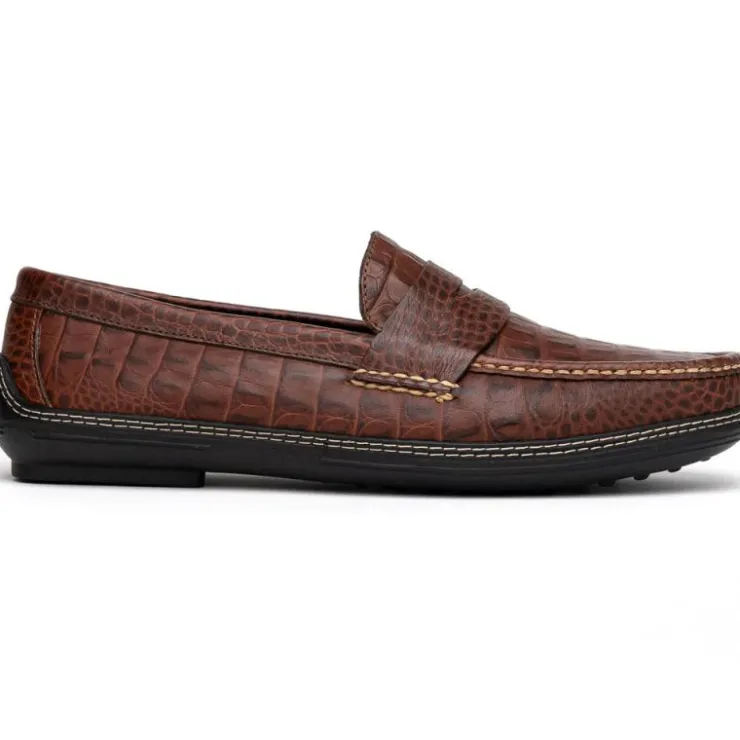 Best Sale Handsewn Shoe Co. Crocodile Penny Driver Brown