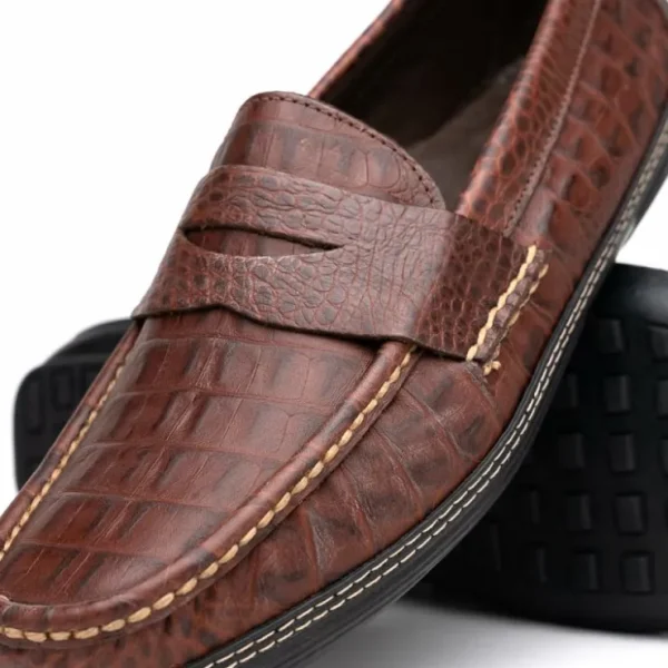 Best Sale Handsewn Shoe Co. Crocodile Penny Driver Brown