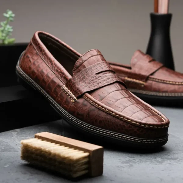 Best Sale Handsewn Shoe Co. Crocodile Penny Driver Brown