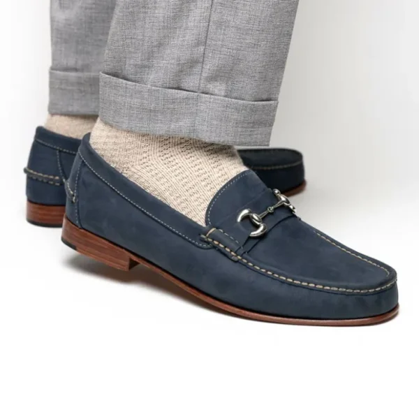 Outlet Handsewn Shoe Co. Nubuck Bit Loafers Navy