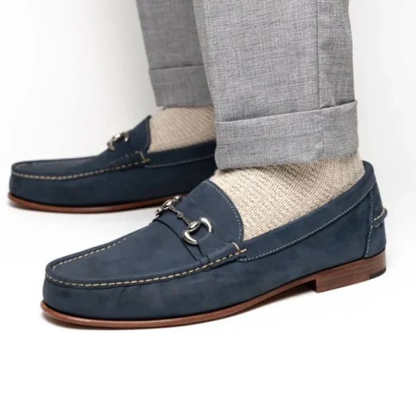 Outlet Handsewn Shoe Co. Nubuck Bit Loafers Navy